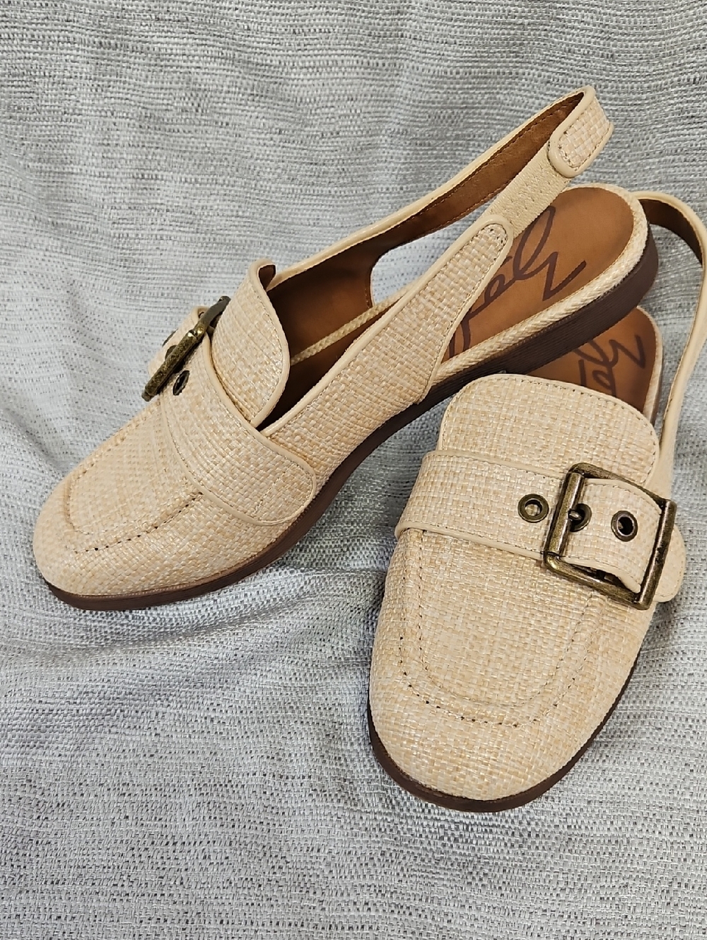 Ladies Beige Slingback Loafers with Buckle